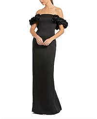 Mac Duggal Satin 3D Flower Off The Shoulder Mermaid Gown