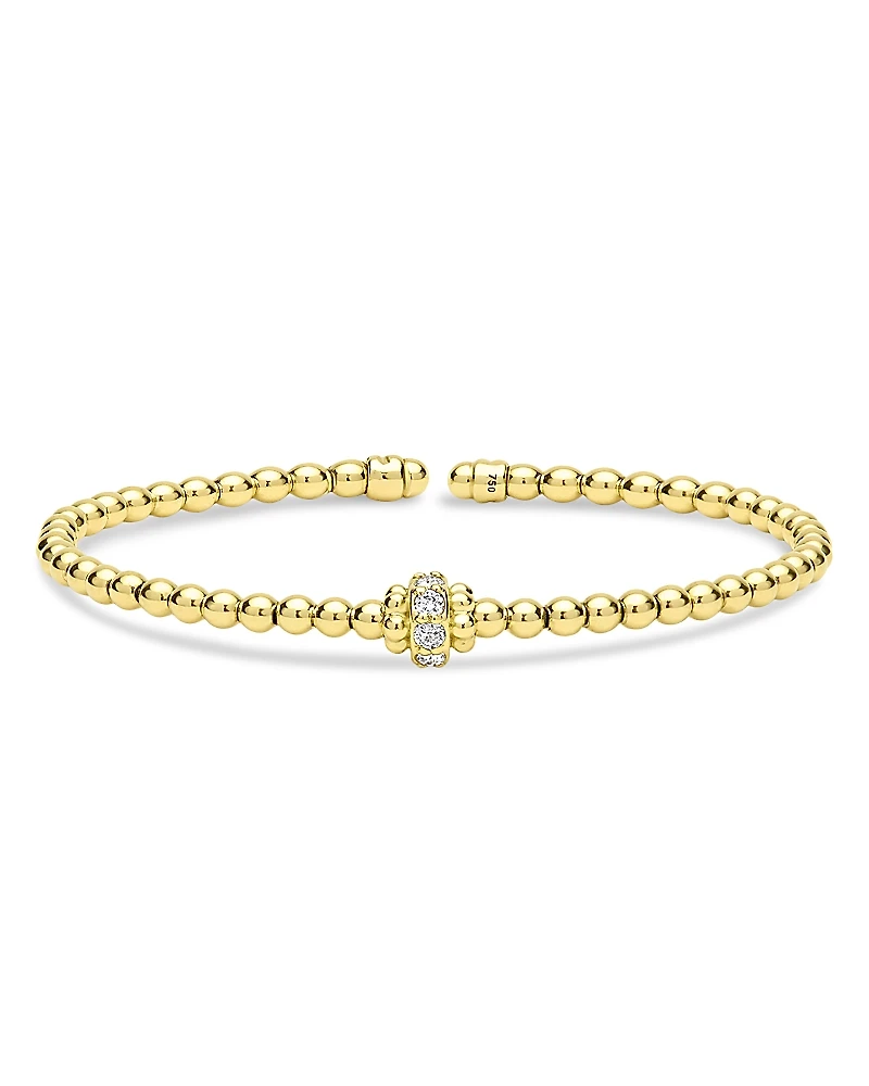 Lagos 18K Yellow Gold Caviar Gold Diamond Rondelle Bead Flex Bangle Bracelet