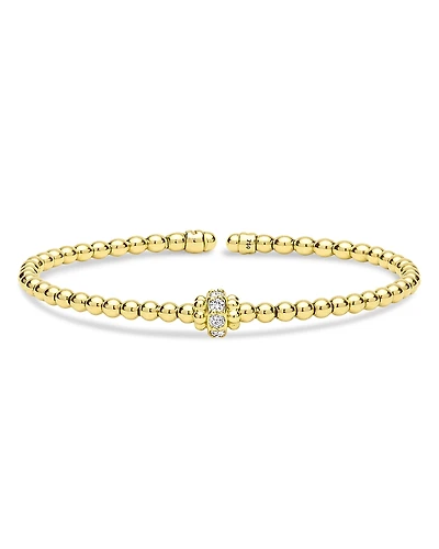 Lagos 18K Yellow Gold Caviar Gold Diamond Rondelle Bead Flex Bangle Bracelet