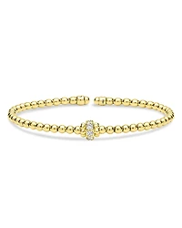 Lagos 18K Yellow Gold Caviar Gold Diamond Rondelle Bead Flex Bangle Bracelet