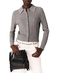 Maje Embellished Wool Cardigan Sweater