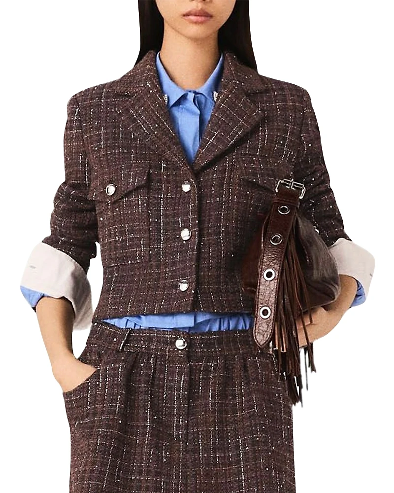 Maje Sequin Tweed Crop Jacket