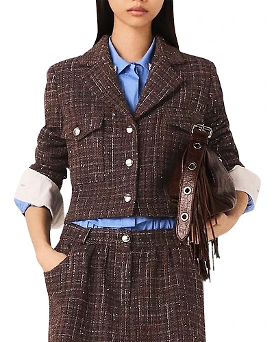 Maje Sequin Tweed Crop Jacket