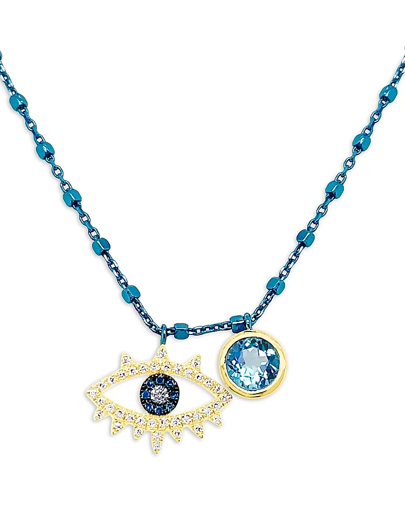 Meira T Blue & White Diamond Evil Eye Blue Chain Necklace, 16-18