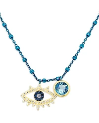 Meira T Blue & White Diamond Evil Eye Blue Chain Necklace, 16-18