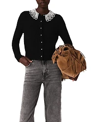 Maje Embellished Collar Cardigan Sweater