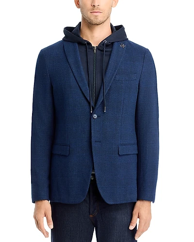 John Varvatos Star Usa Tonal Plaid Jersey Sport Coat with Removable Hood