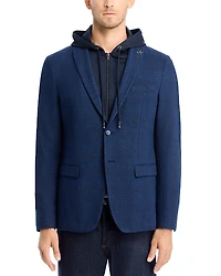 John Varvatos Star Usa Tonal Plaid Jersey Sport Coat with Removable Hood