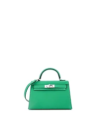 Pre-Owned HERMES Kelly 20 Handbag Green Chevre Mysore with Palladium Hardware