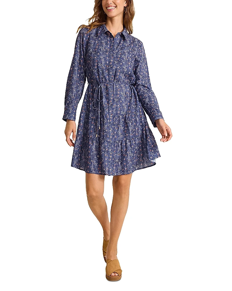 Tommy Bahama Blue Sea Floral Long Sleeve Shirt Dress