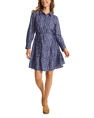 Tommy Bahama Blue Sea Floral Long Sleeve Shirt Dress