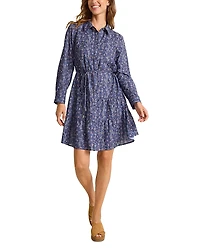 Tommy Bahama Blue Sea Floral Long Sleeve Shirt Dress