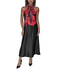 Karl Lagerfeld Paris Rosette Neck Midi Dress