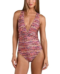 Sunshine 79 Shimmer Ripple V Plunge Crossback One Piece
