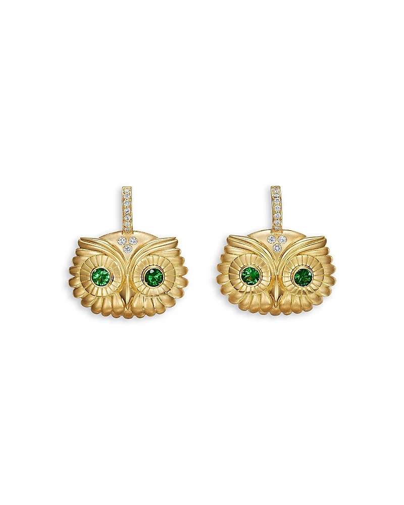 Temple St. Clair 18K Yellow Gold Fj Tsavorite & Diamond Athena's Owl Earrings
