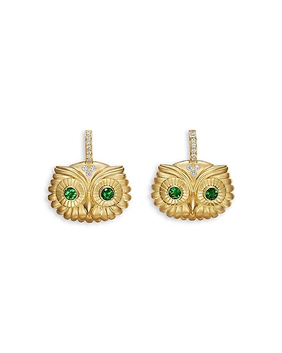 Temple St. Clair 18K Yellow Gold Fj Tsavorite & Diamond Athena's Owl Earrings