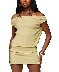 Edikted Eris Metallic Off Shoulder Mini Dress