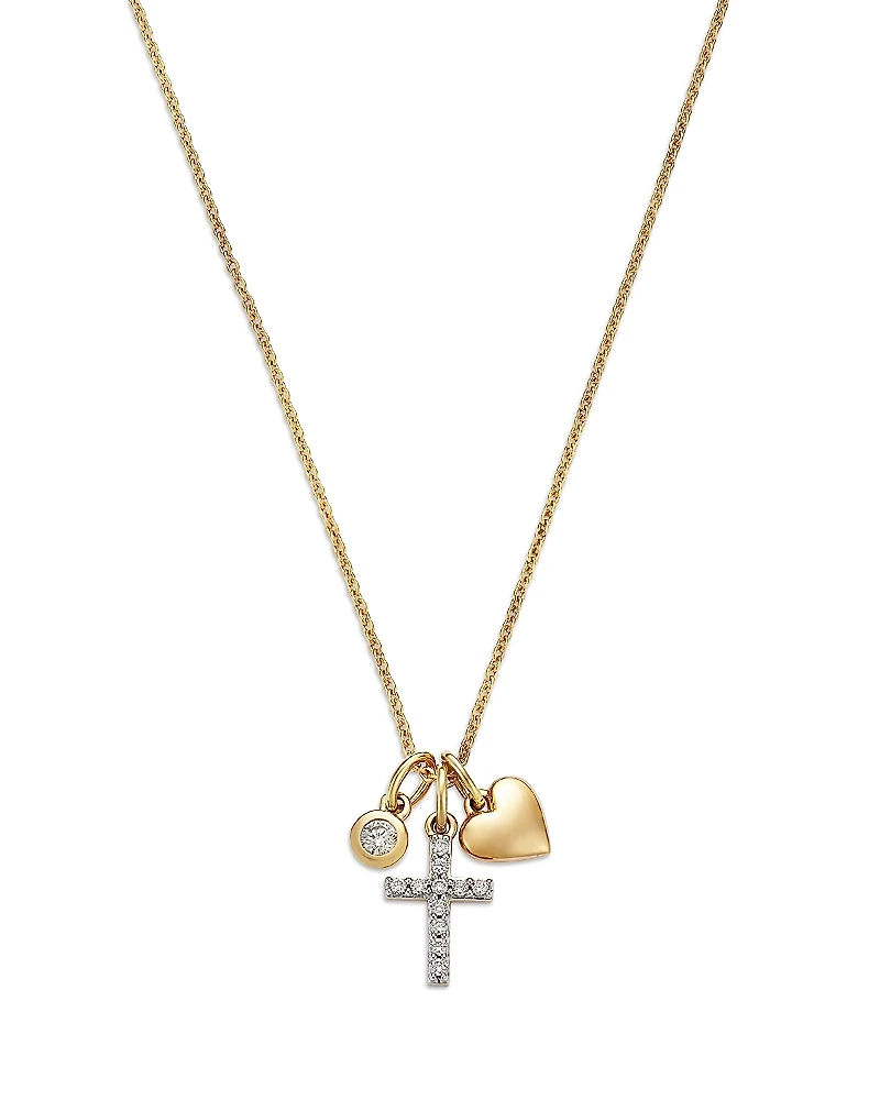 Bloomingdale's Fine Collection Cross, Heart and Diamond Charm Necklace