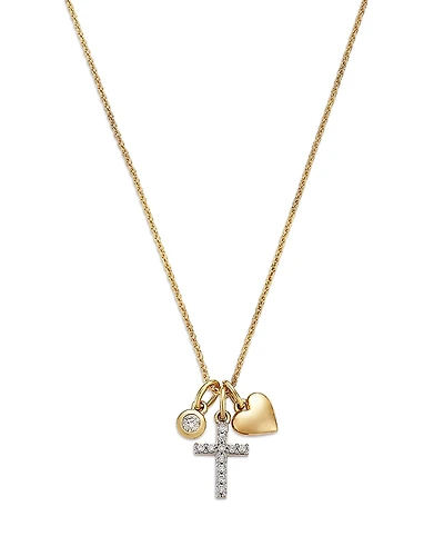 Bloomingdale's Fine Collection Cross, Heart and Diamond Charm Necklace