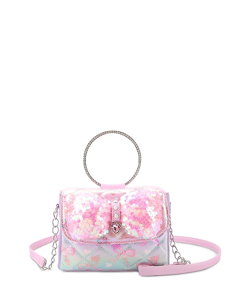 Omg Accessories Girls' Sequin Bow Ring Top Handle Crossbody Bag