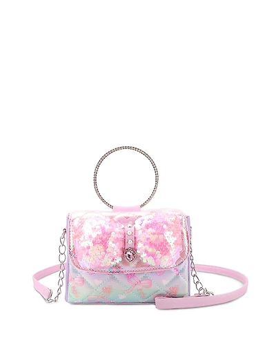 Omg Accessories Girls' Sequin Bow Ring Top Handle Crossbody Bag