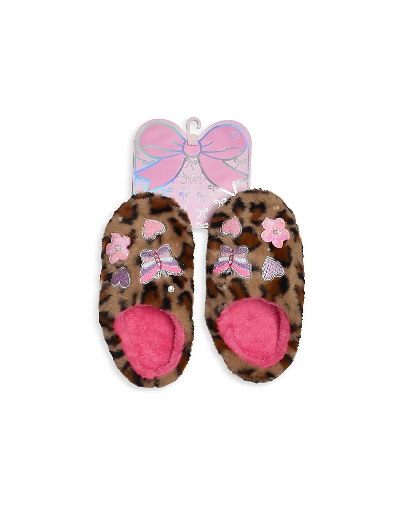 Omg Accessories Girls' Butterfly Applique Leopard Slippers
