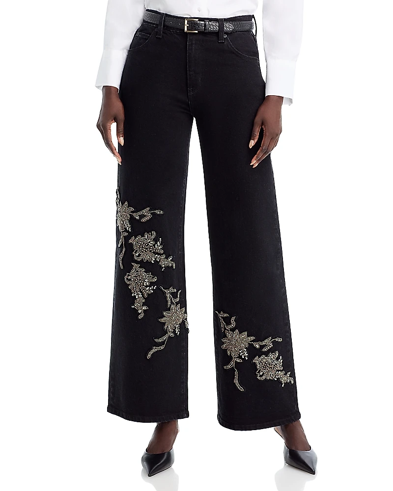 Kobi Halperin Lyla Beaded Floral Wide Leg Jeans