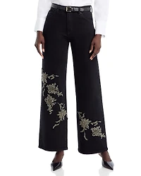Kobi Halperin Lyla Beaded Floral Wide Leg Jeans