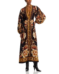 Farm Rio Majestic Garden Buttoned Puff Sleeve Maxi Dress