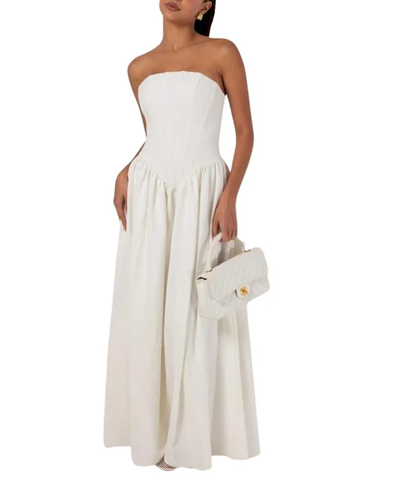 Heiress Beverly Hills Strapless Corset Crepe Flare Maxi Dress