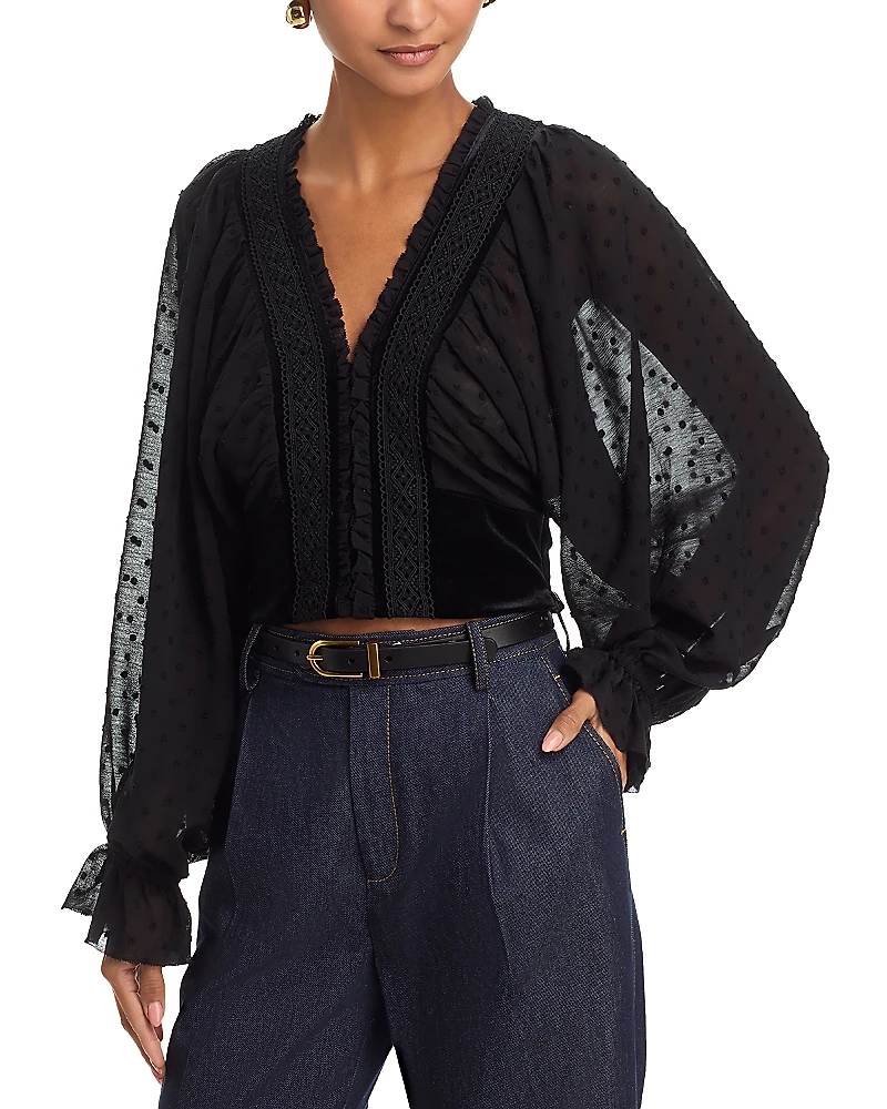 Aqua Embellished Clip Dot Top - Exclusive