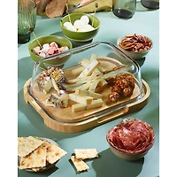 Pebbly Bamboo and Glass Cheese Box