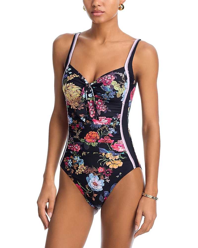 Johnny Was Baccara Tie Front Ruched One Piece Swimsuit