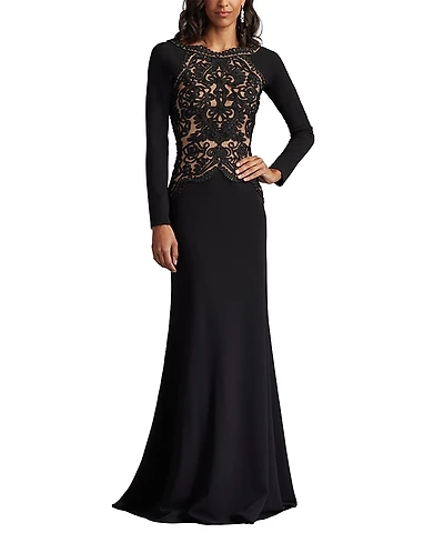 Tadashi Shoji Nayana Embroidered Crepe Gown