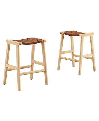 Modway Saoirse Faux Leather Wood Counter Stool, Set of 2
