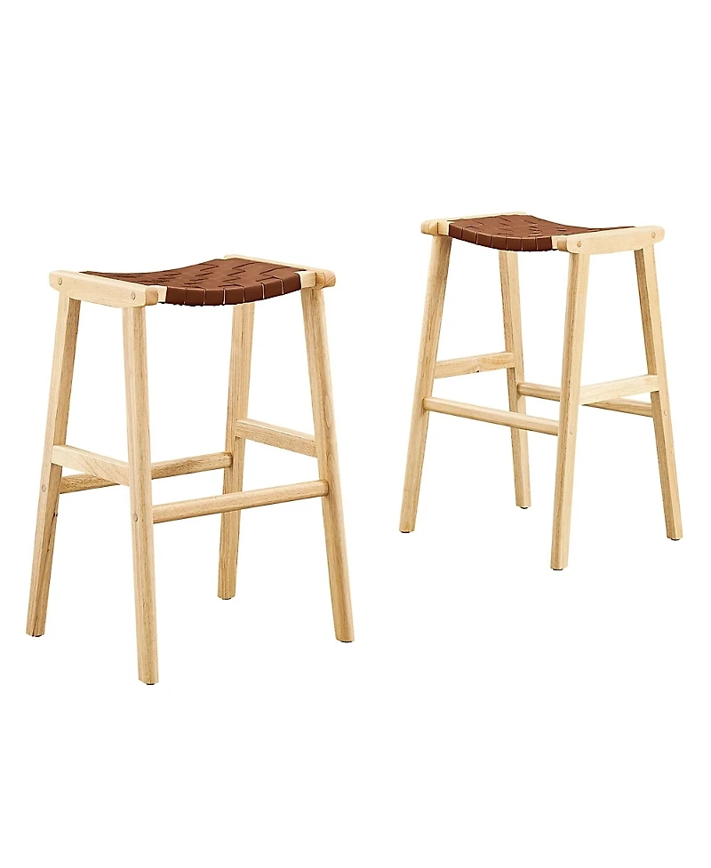 Modway Saoirse Leather Wood Bar Stool, Set of 2
