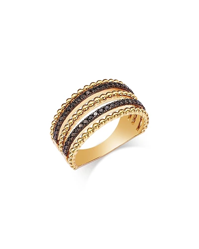 Bloomingdale's Fine Collection Black Diamond and 14K Yellow Gold Beaded Multi Row Ring, 0.33 tcw