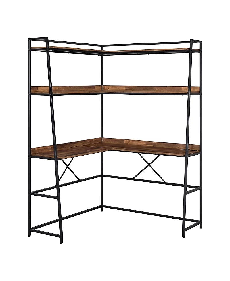Furniture of America Dwen Steel Base 2-Shelf Corner Writing Desk with Usb Port and Power Outlet