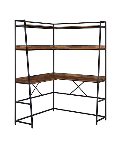 Furniture of America Dwen Steel Base 2-Shelf Corner Writing Desk with Usb Port and Power Outlet