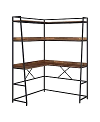 Furniture of America Dwen Steel Base 2-Shelf Corner Writing Desk with Usb Port and Power Outlet