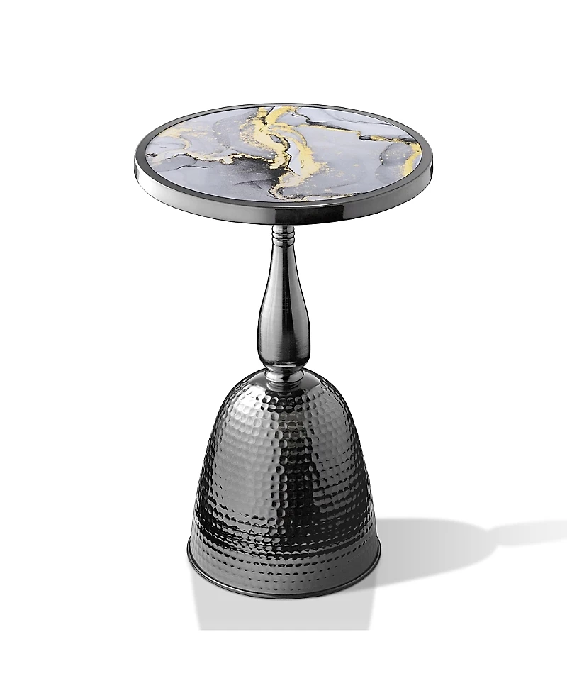 Furniture of America Knoll 16 Iron Round End Table with Marble-Pattern Top and Hammered Base