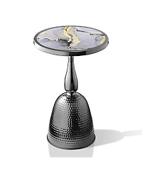 Furniture of America Knoll 16 Iron Round End Table with Marble-Pattern Top and Hammered Base