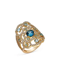 Bloomingdale's Fine Collection London Blue Topaz, Blue Topaz & Diamond Flower Statement Ring
