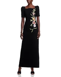 Teri Jon by Rickie Freeman Floral Applique Crepe Gown