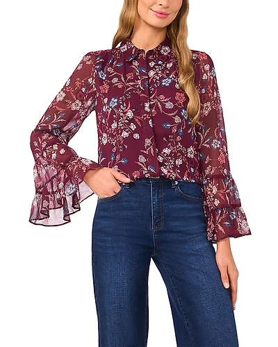 CeCe Ruffle Cuff Button Down Blouse