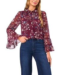 CeCe Ruffle Cuff Button Down Blouse