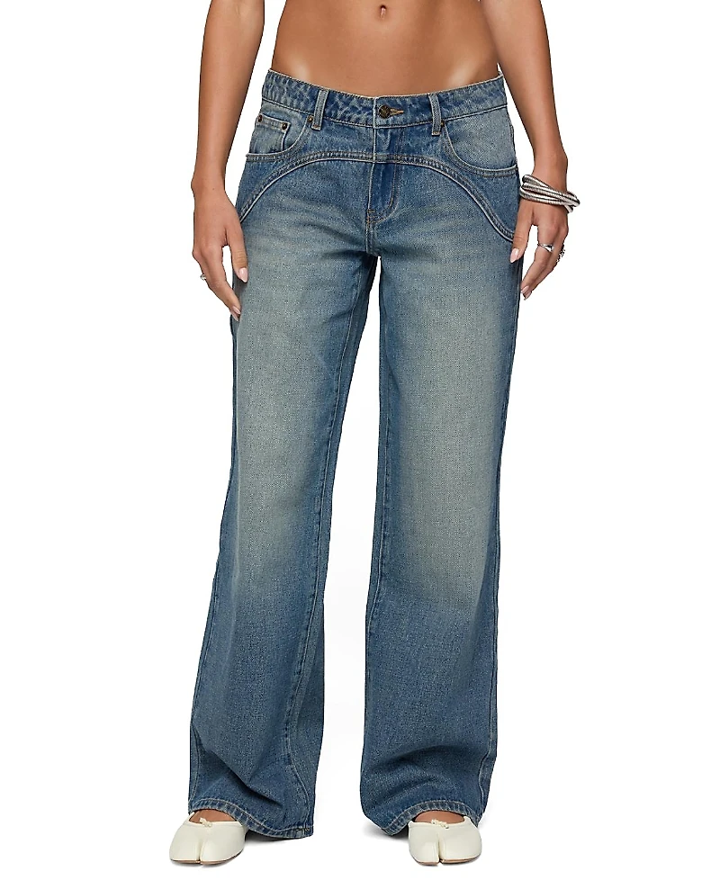 Edikted Ronny Curved Stitch Low Rise Blue-Washed Jeans