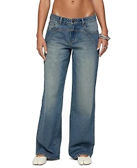 Edikted Ronny Curved Stitch Low Rise Blue-Washed Jeans