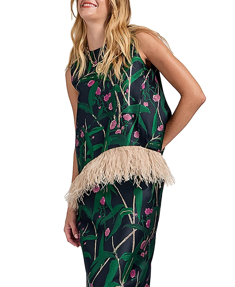 La Doublej Scala Top With Feathers Bamboo Jacquard Black
