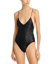 Norma Kamali Fara Low Back Sequin One Piece Swimsuit